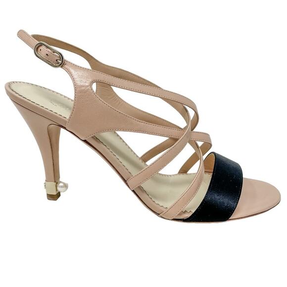 Chanel Neutral Strappy Pearl Detail CC Logo High Heel Sandals size 38.5 US7.5 - Picture 11 of 16